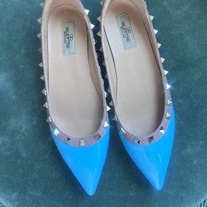 BLUE Rockstud Valentino Flats - WMNS SZ 39